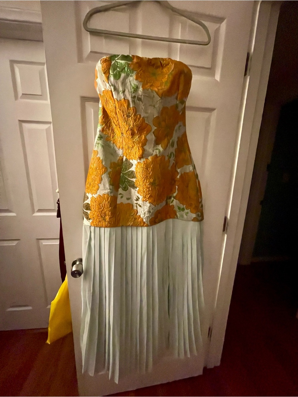 Fashion Nova Yellow Floral Strapless Pleated Maxi Dress